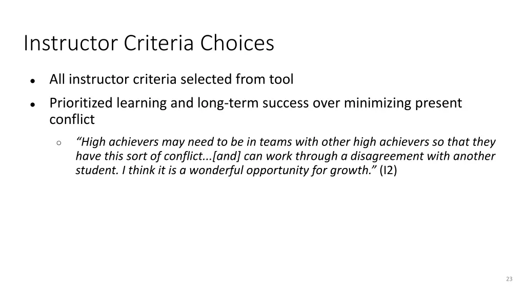 instructor criteria choices