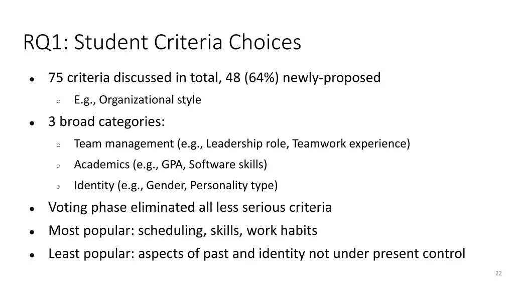 rq1 student criteria choices