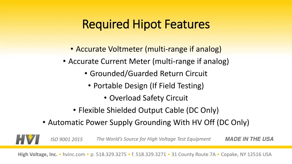 required hipot features required hipot features