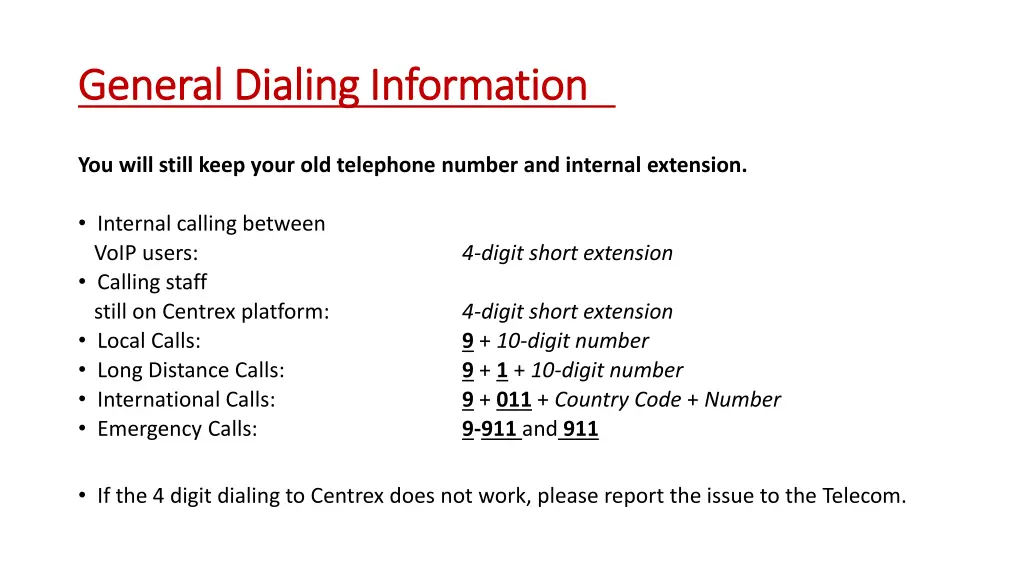 general dialing information general dialing