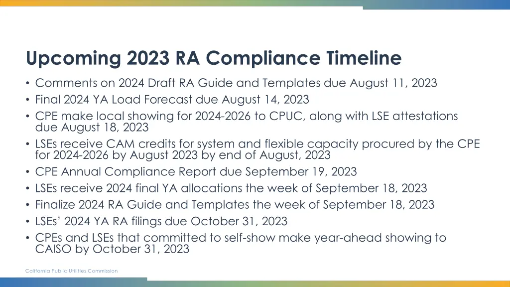 upcoming 2023 ra compliance timeline