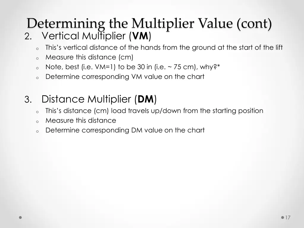 determining the multiplier value cont 2 vertical