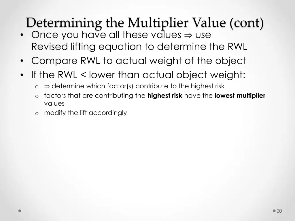 determining the multiplier value cont once