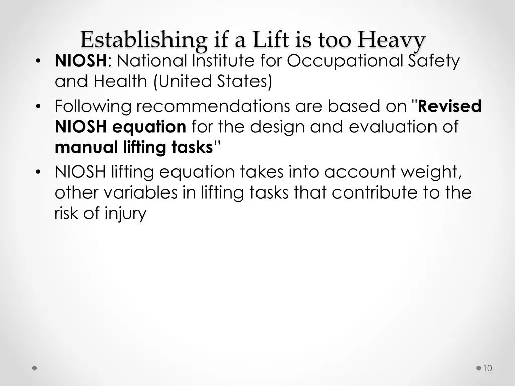 establishing if a lift is too heavy niosh