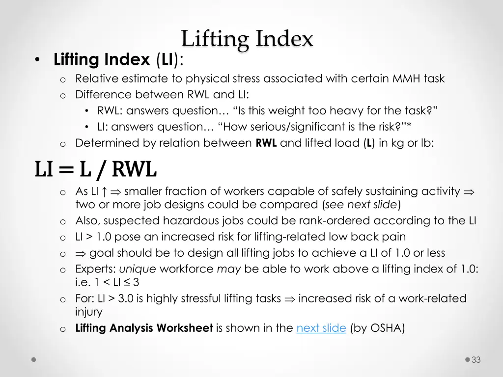 lifting index