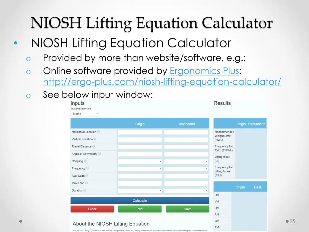 niosh lifting equation calculator niosh lifting