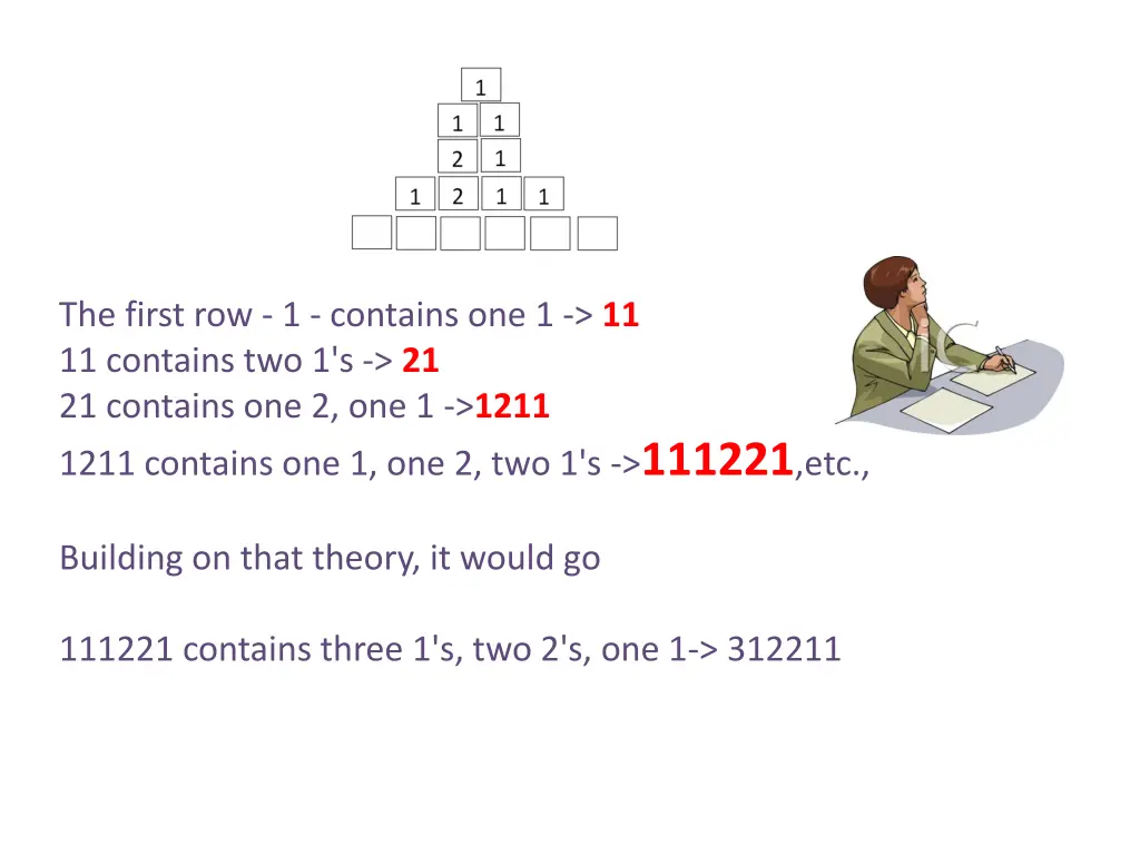 the first row 1 contains one 1 11 11 contains