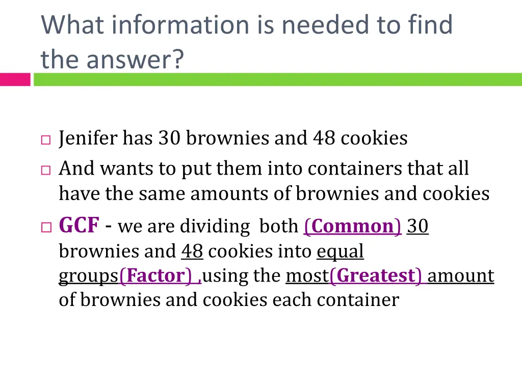 what information is needed to find the answer