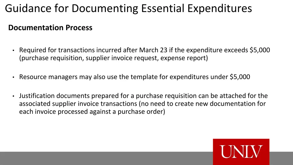 guidance for documenting essential expenditures 2