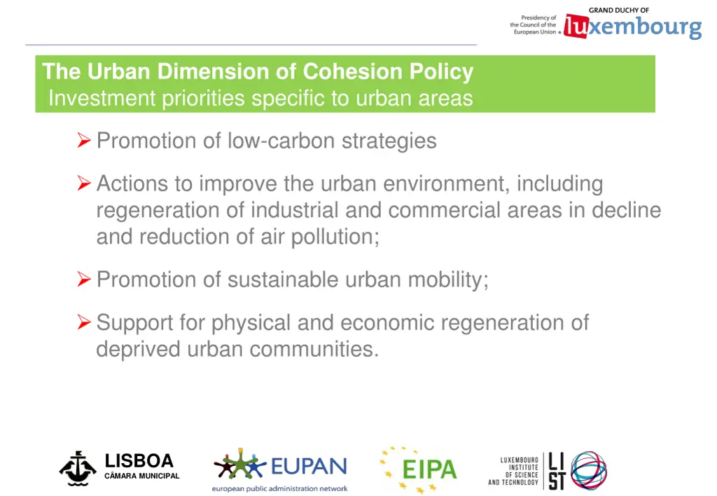 the urban dimension of cohesion policy investment