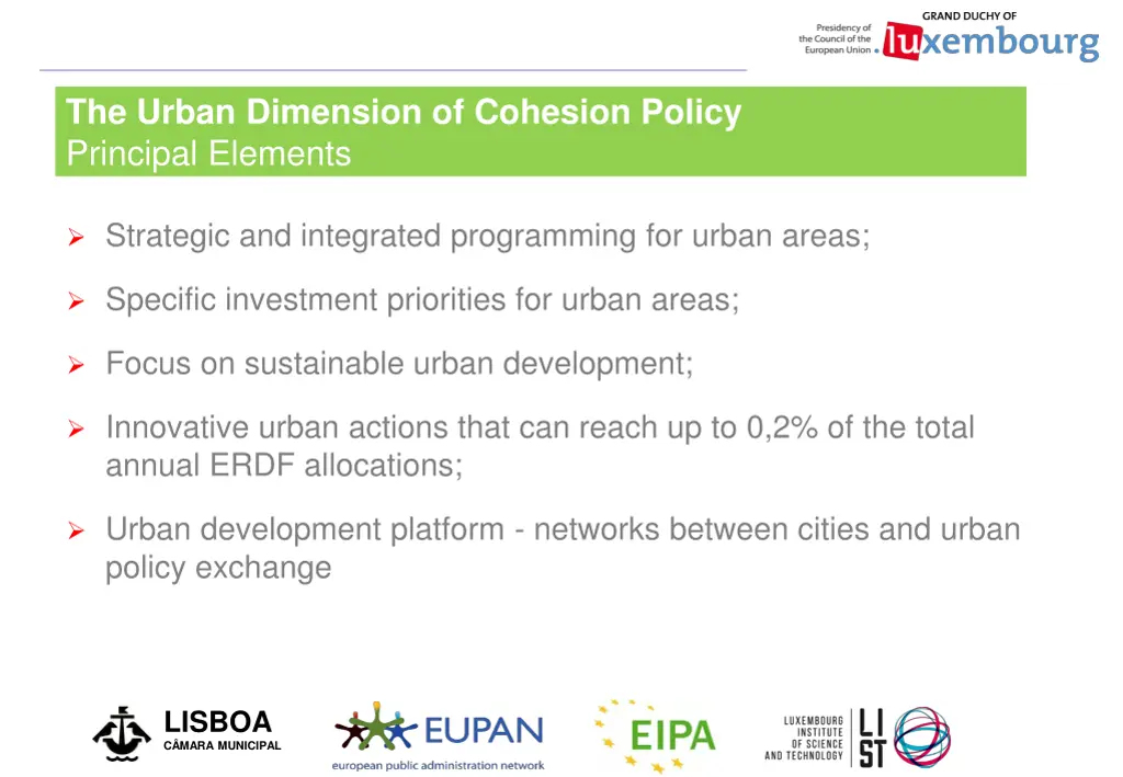 the urban dimension of cohesion policy principal