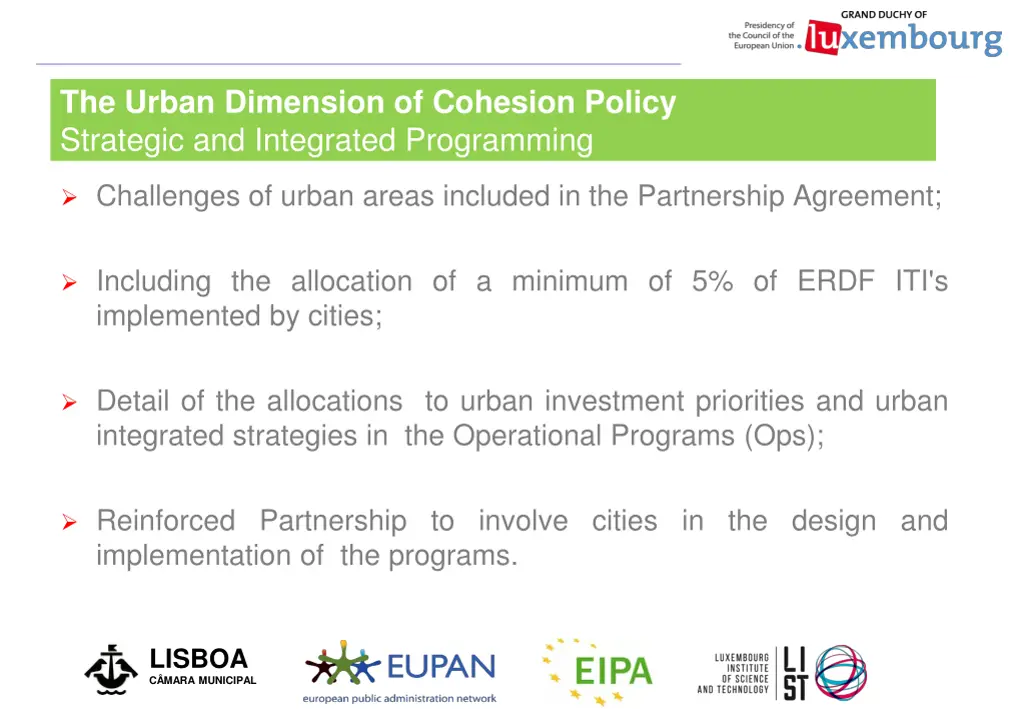 the urban dimension of cohesion policy strategic