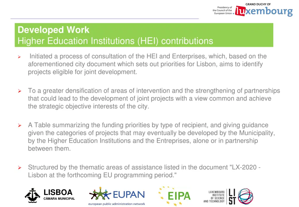 developed work higher education institutions