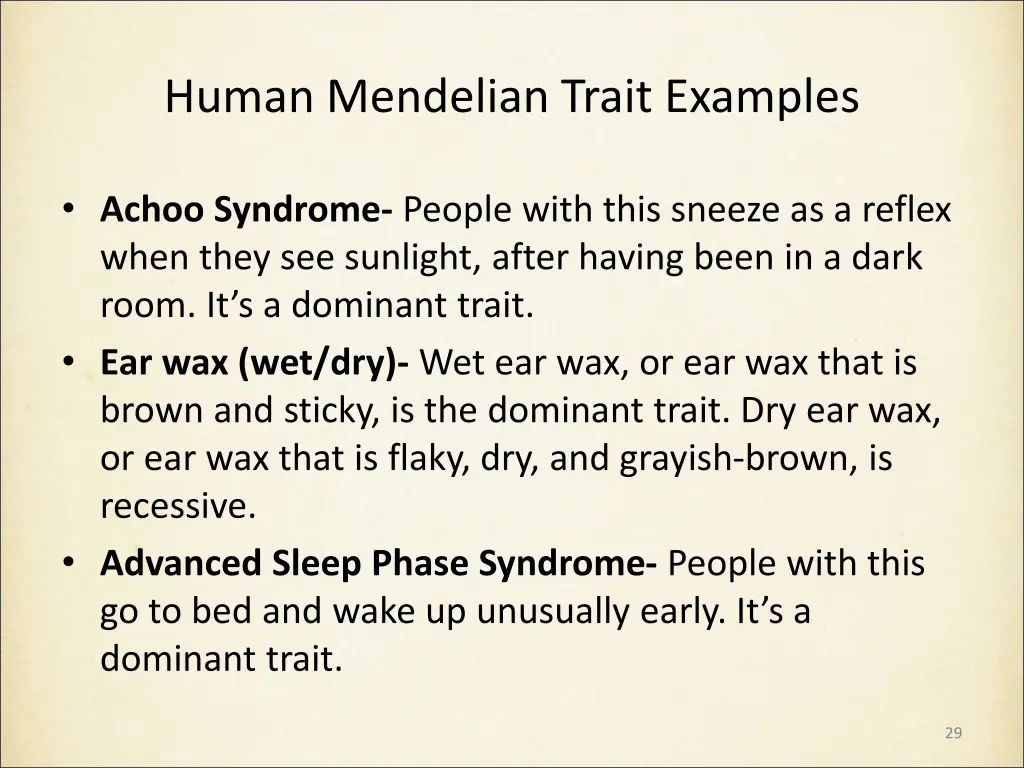 human mendelian trait examples