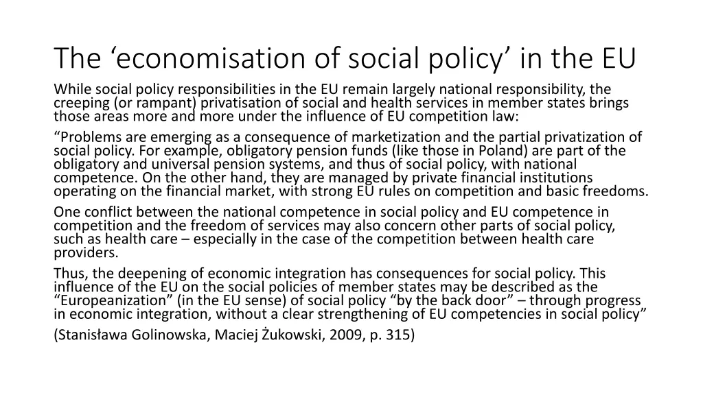 the economisation of social policy