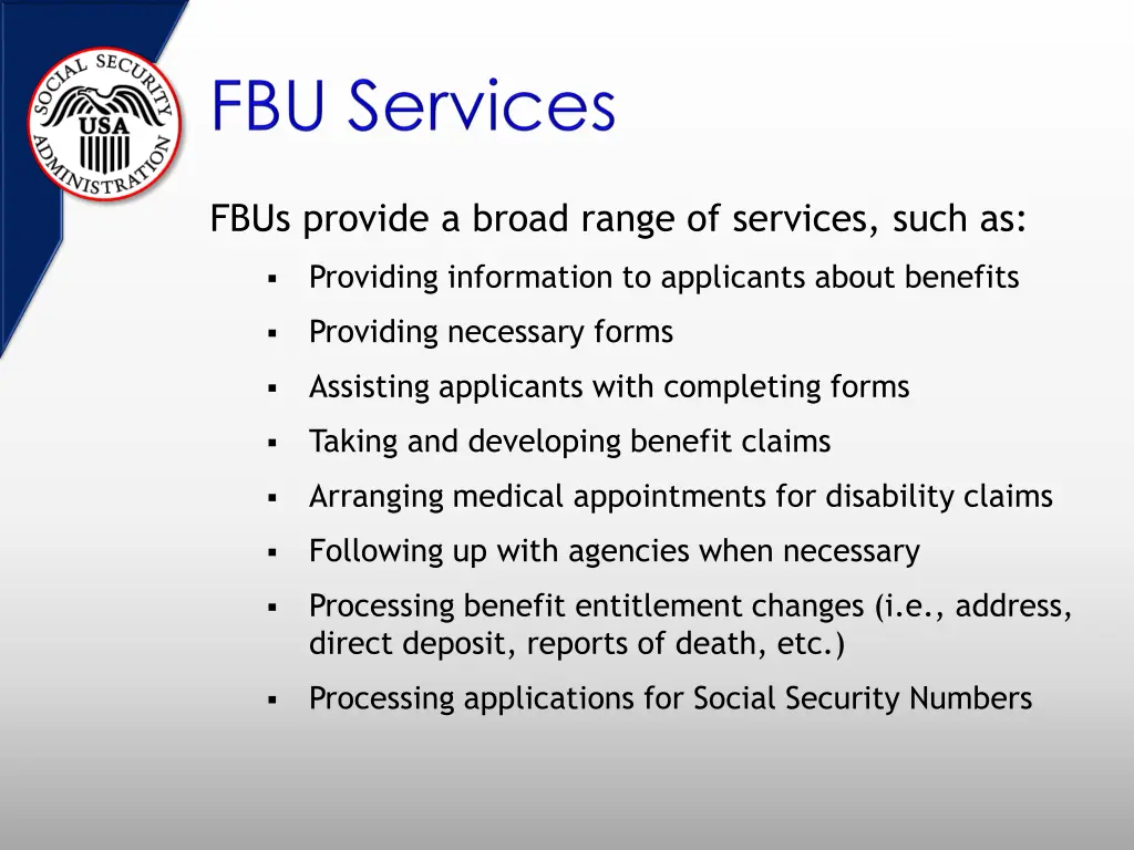 fbus provide a broad range of services such as