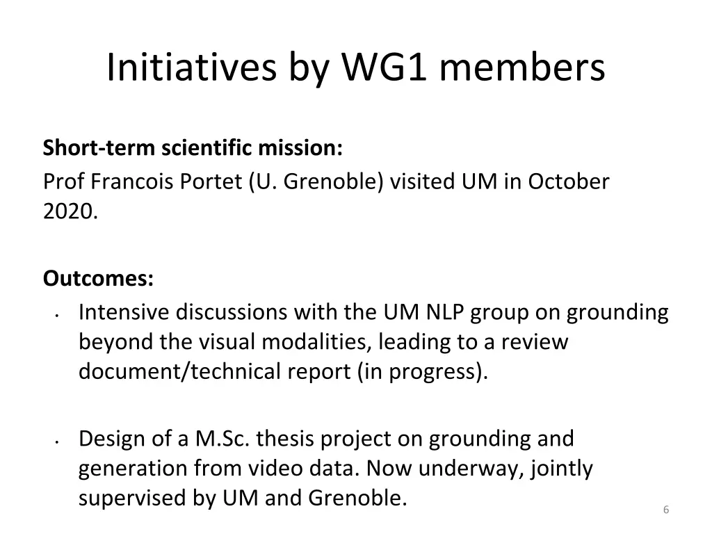 initiatives by wg1 members 1