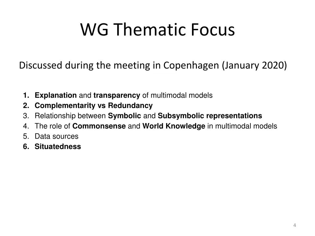 wg thematic focus