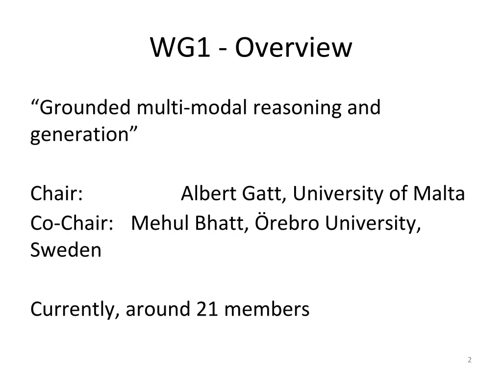 wg1 overview