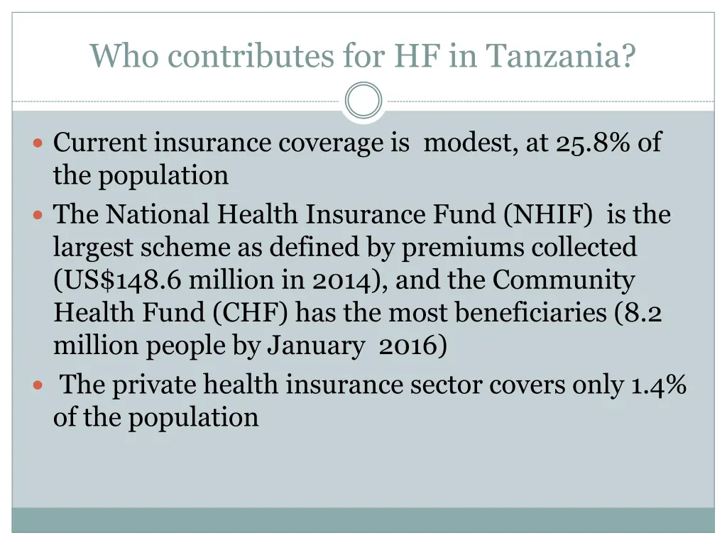 who contributes for hf in tanzania 1