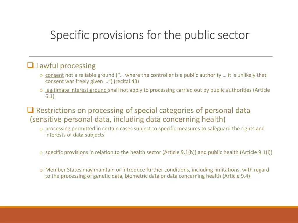 specific provisions for the public sector