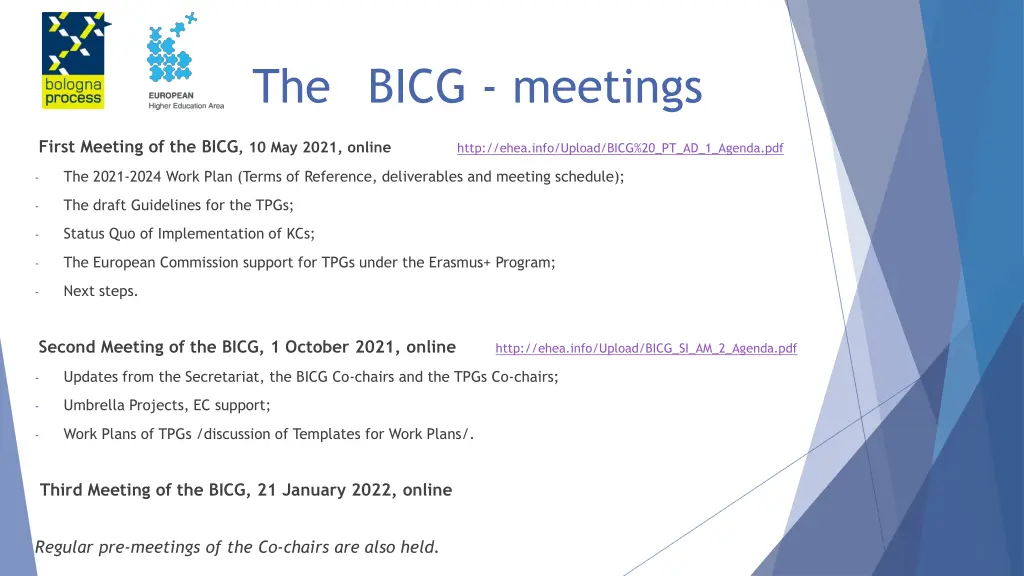 the bicg meetings