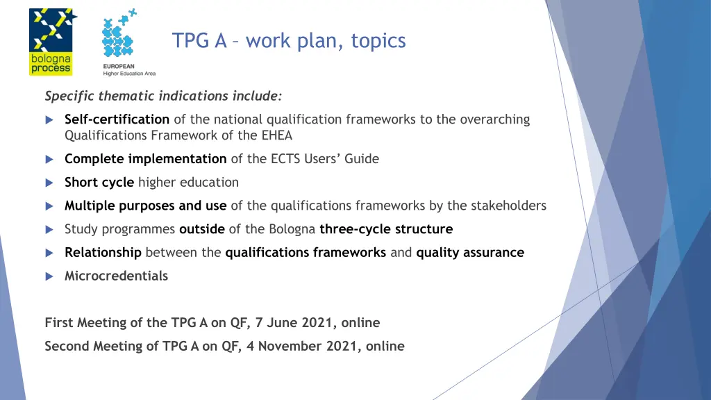 tpg a work plan topics