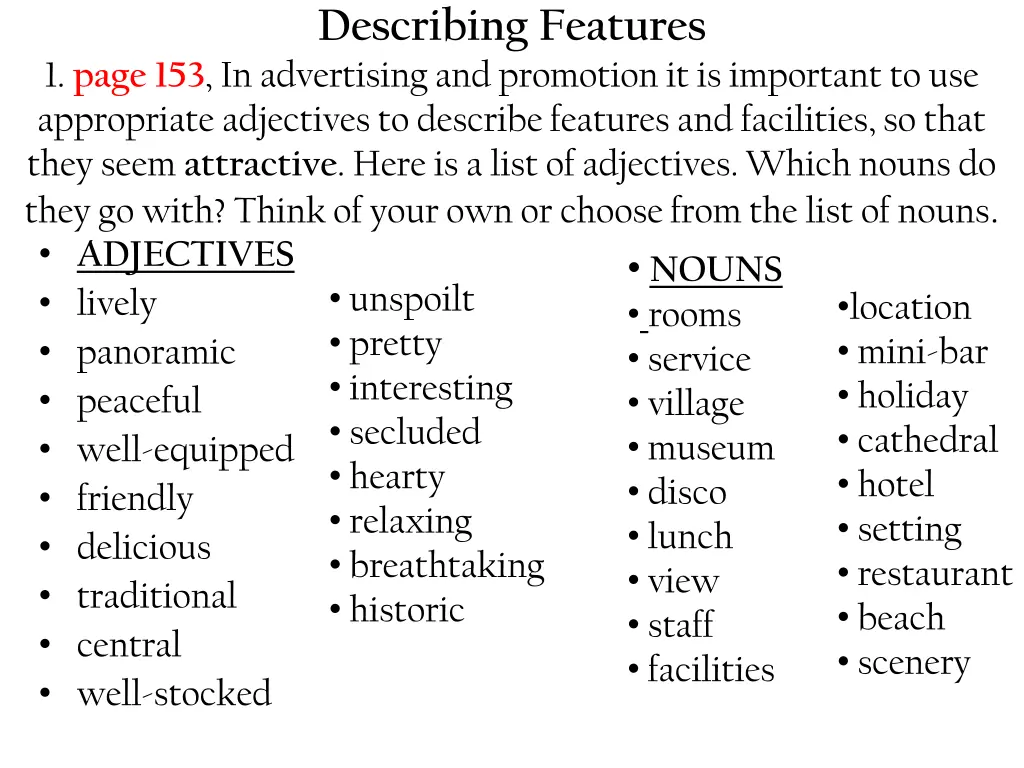 describing features