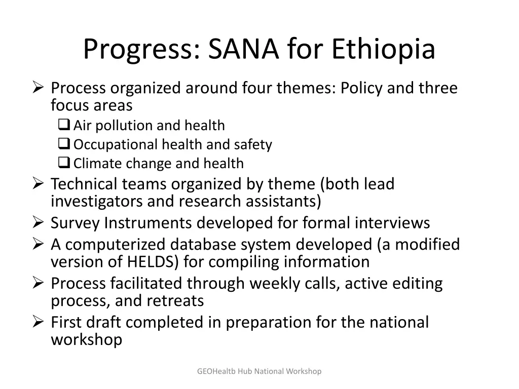 progress sana for ethiopia 1