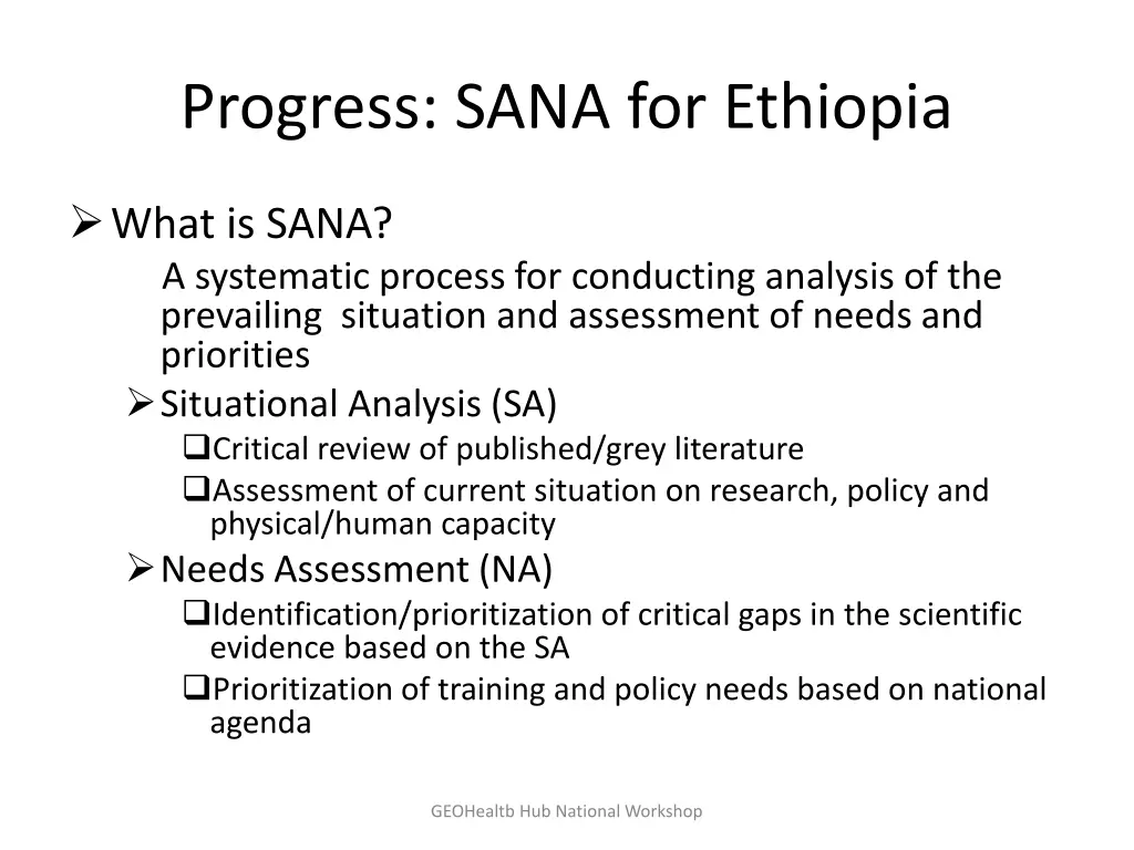 progress sana for ethiopia