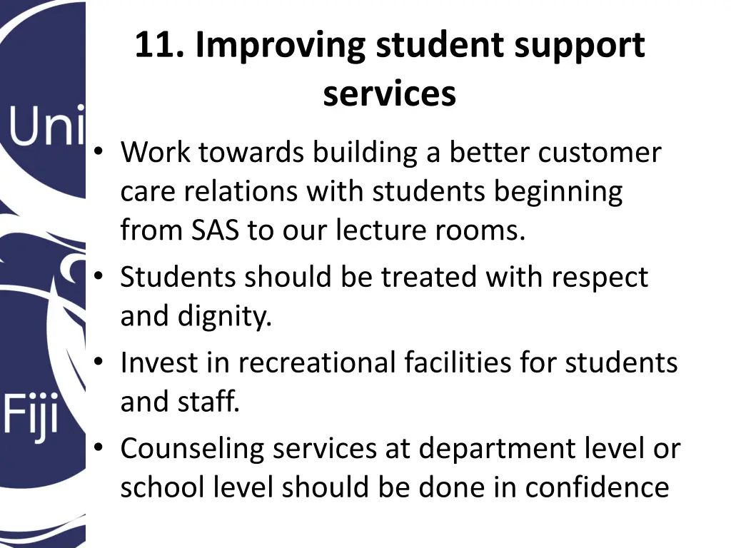 11 improving student support services