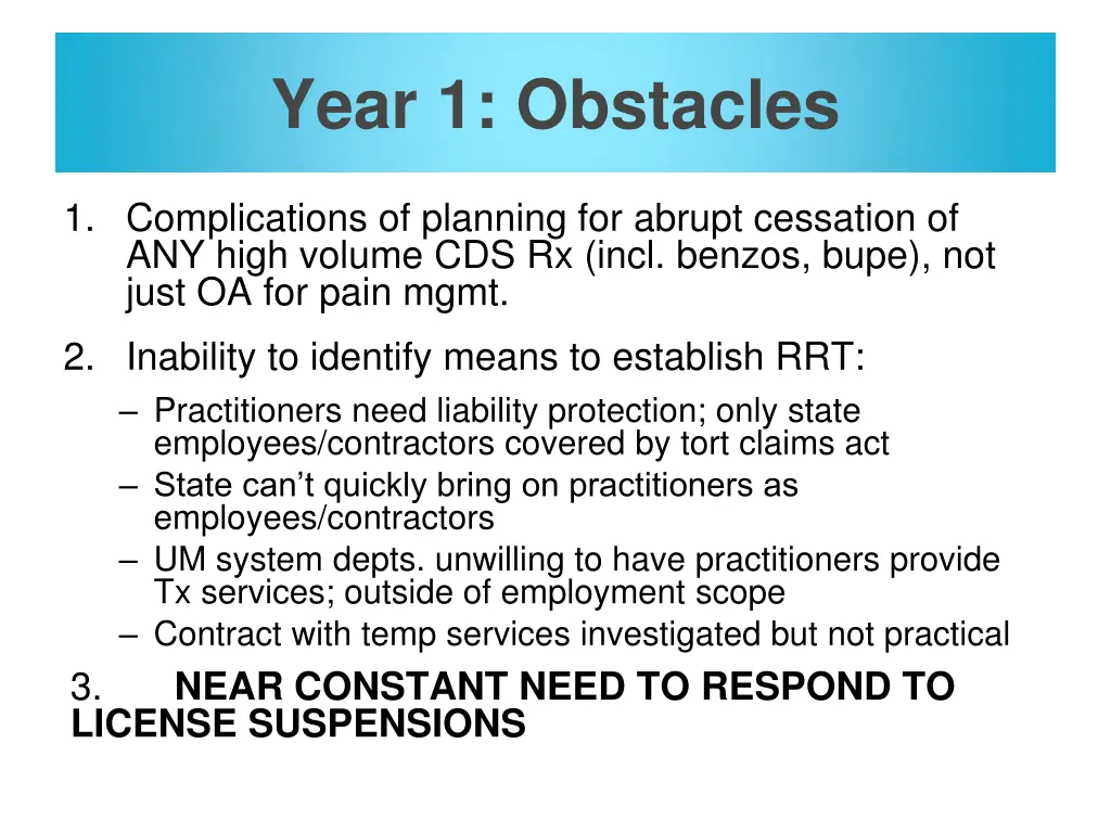 year 1 obstacles