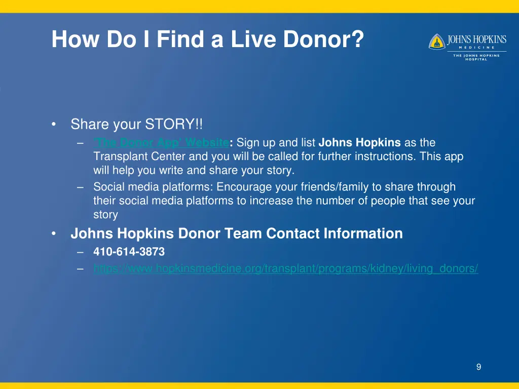 how do i find a live donor