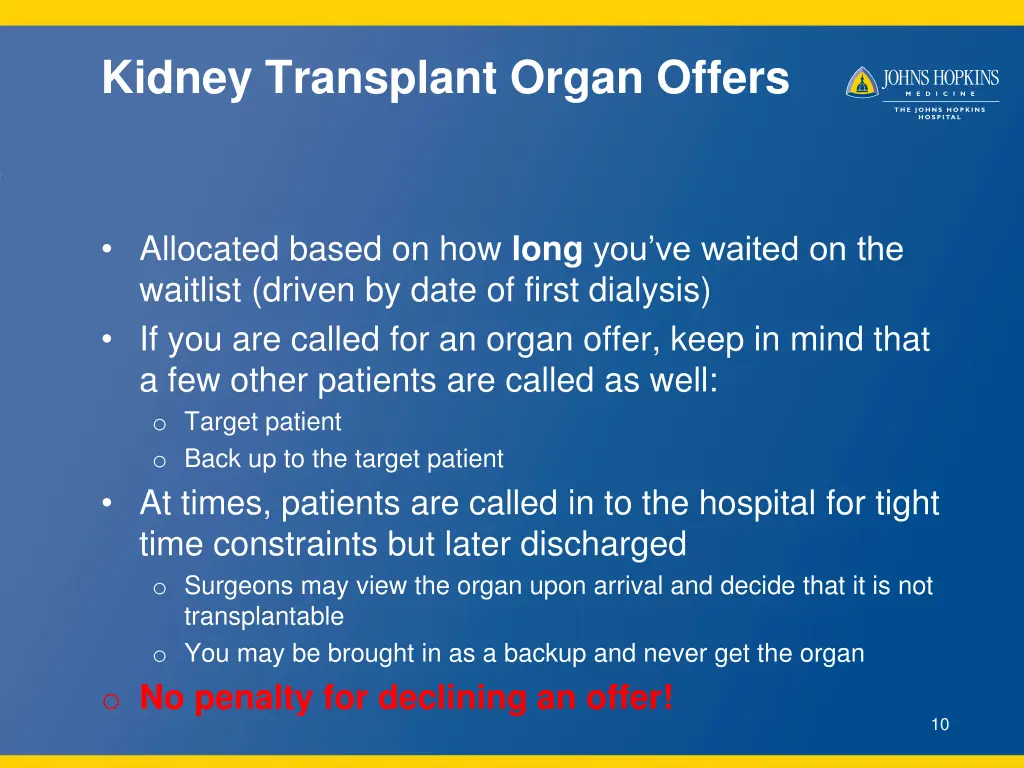 kidney transplant organ offers