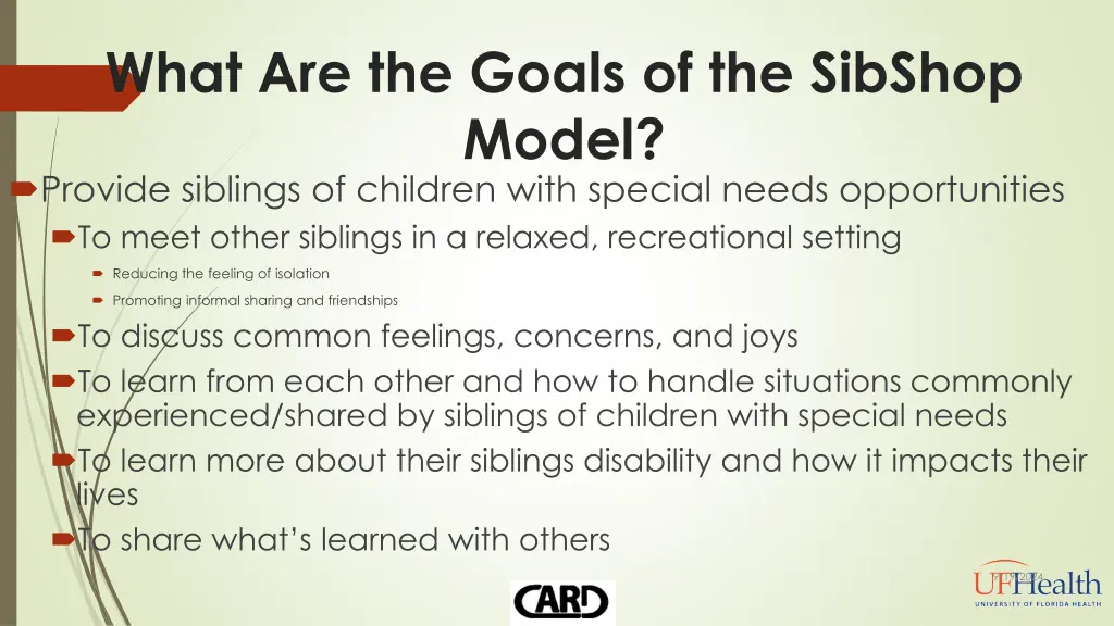 what are the goals of the sibshop model provide