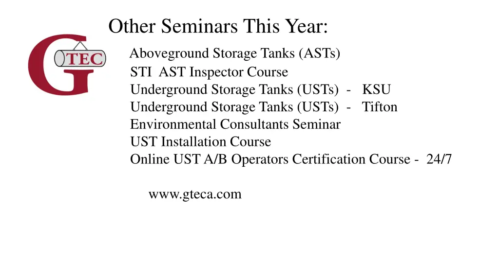 other seminars this year aboveground storage