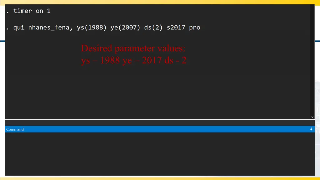 desired parameter values ys 1988 ye 2017 ds 2