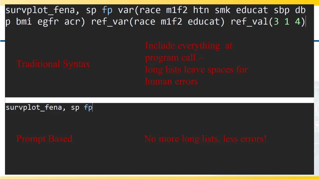 include everything at program call long lists