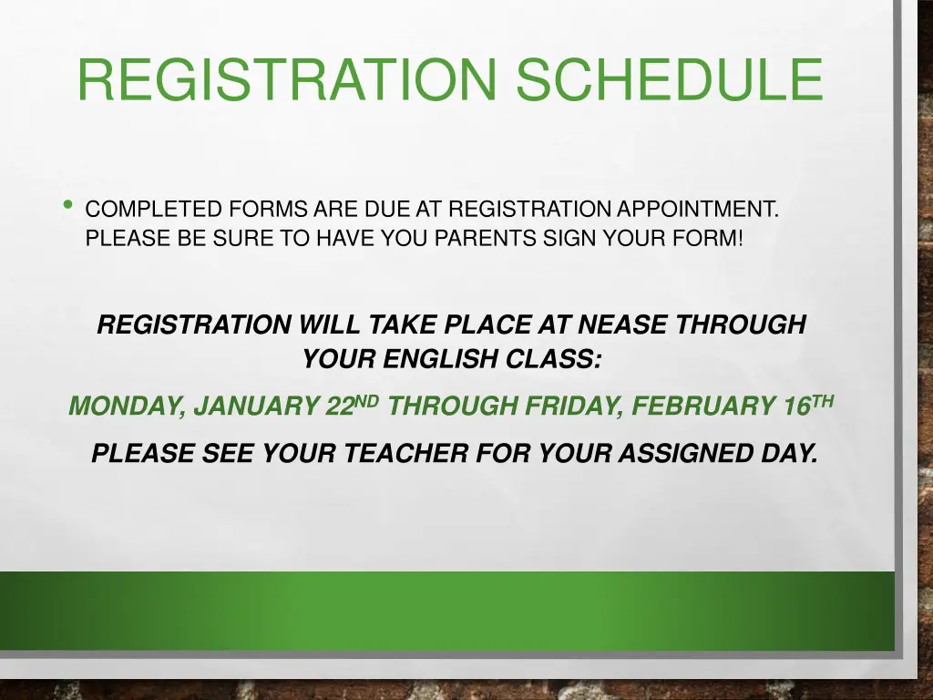 registration schedule