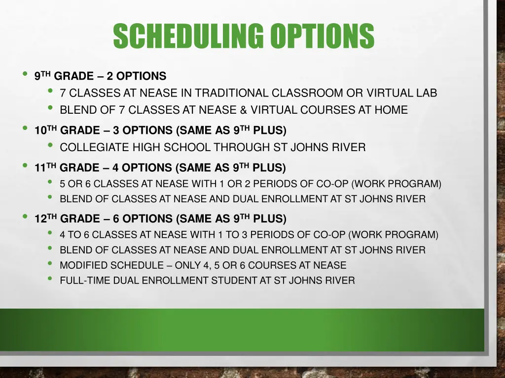 scheduling options