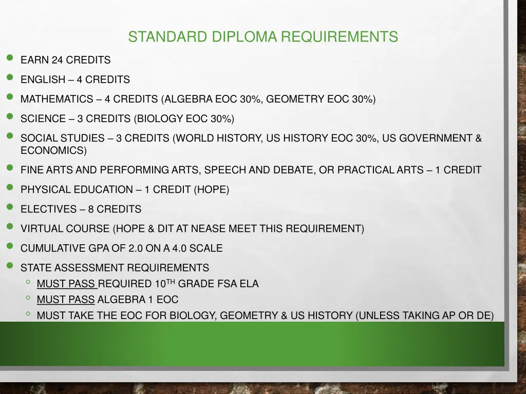 standard diploma requirements