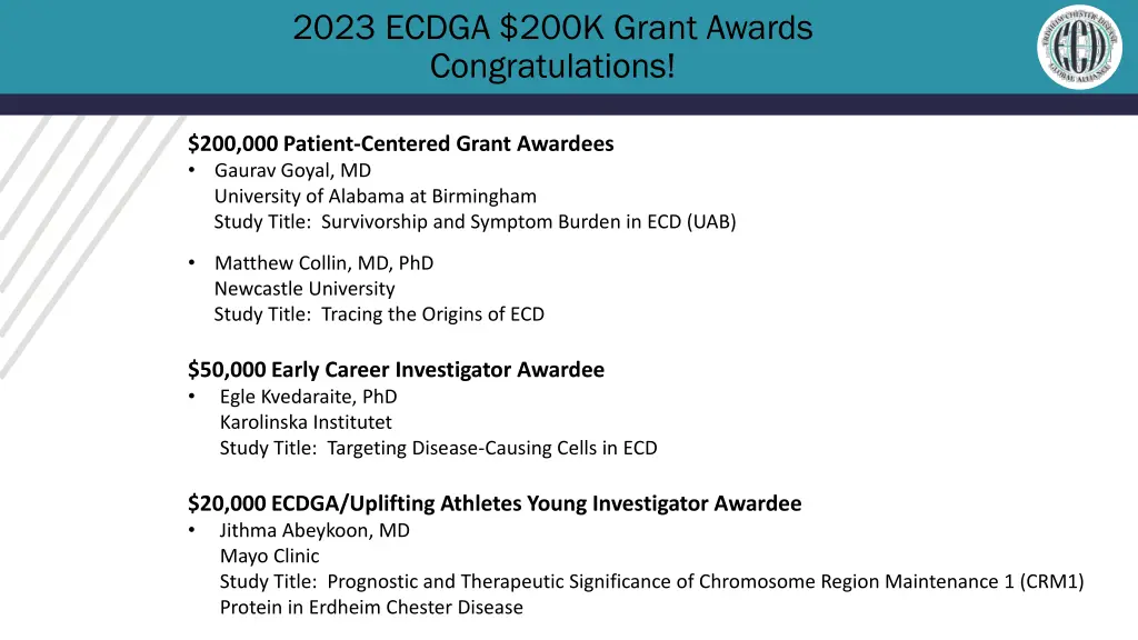 2023 ecdga 200k grant awards congratulations