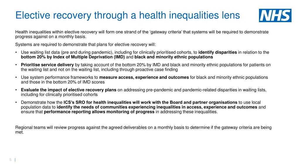 elective recovery through a health inequalities