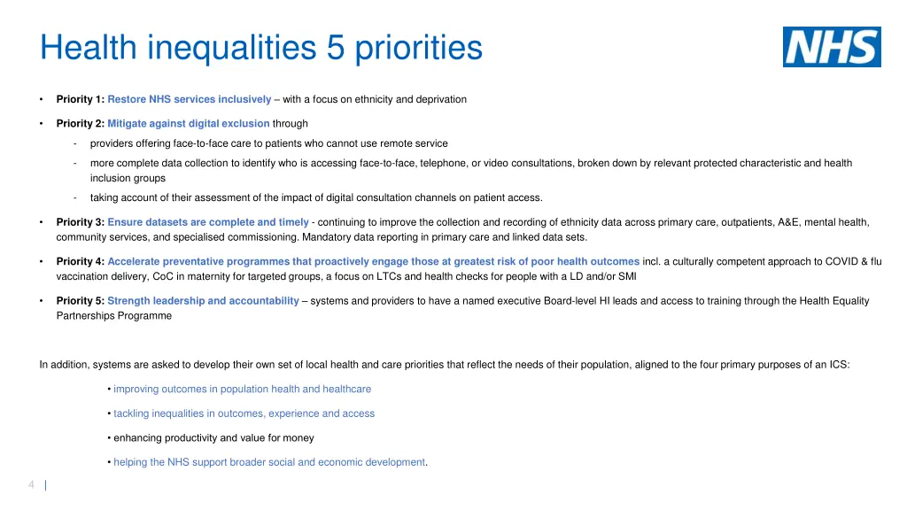 health inequalities 5 priorities