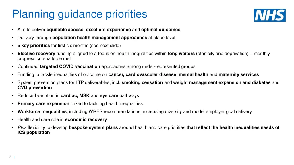 planning guidance priorities