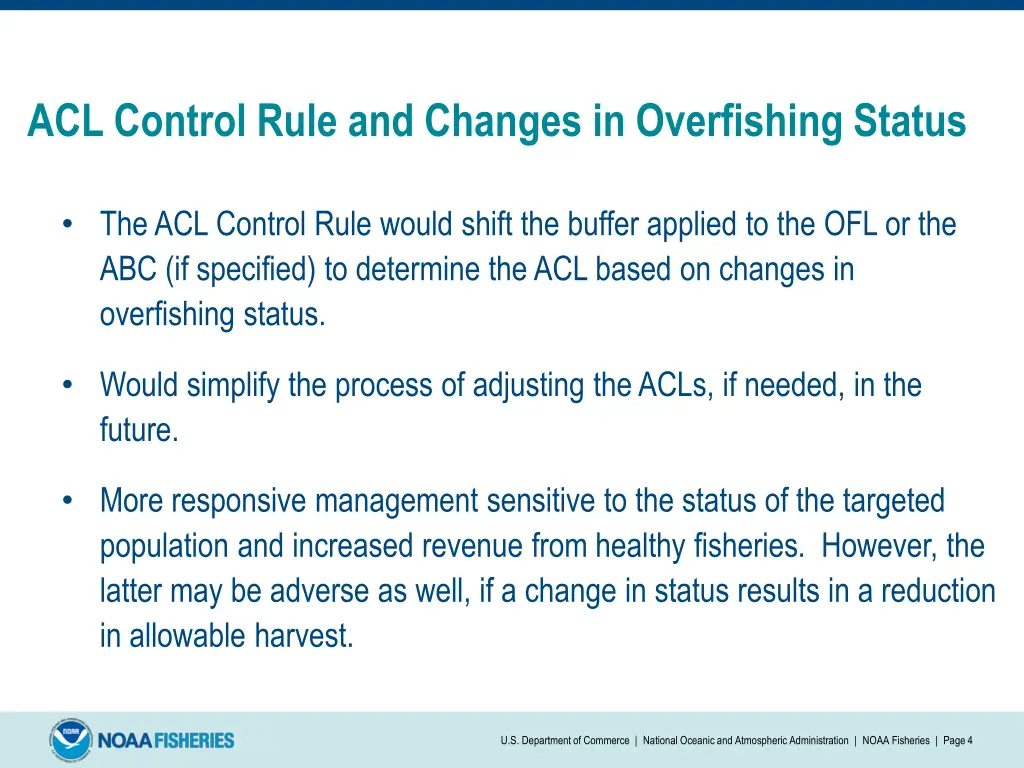 acl control rule and changes in overfishing status