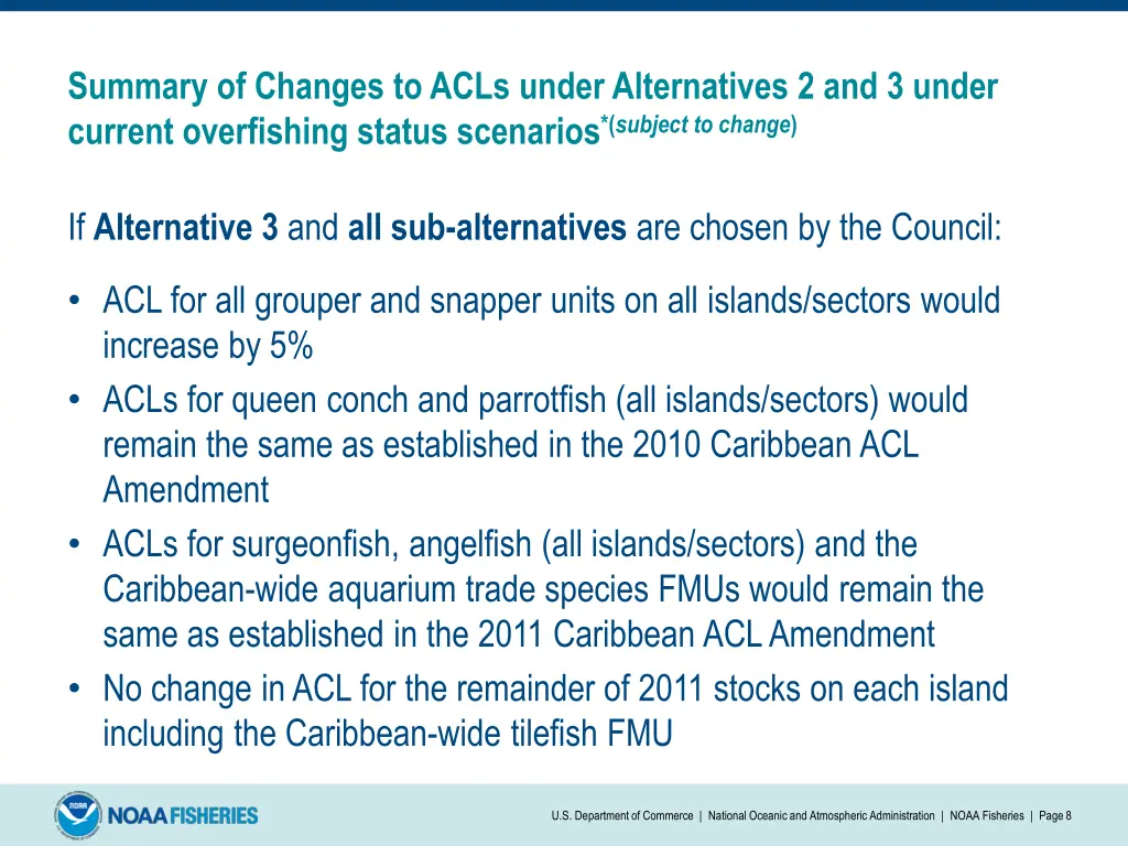 summary of changes to acls under alternatives 1