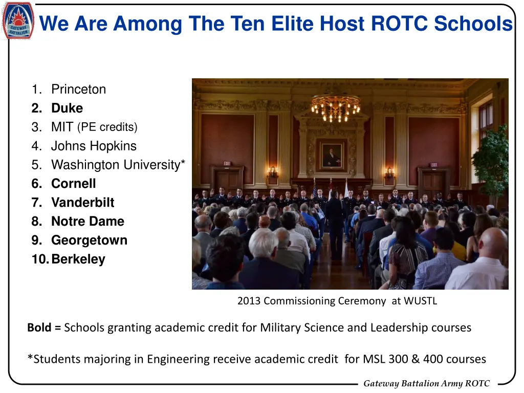 we are among the ten elite host rotc schools