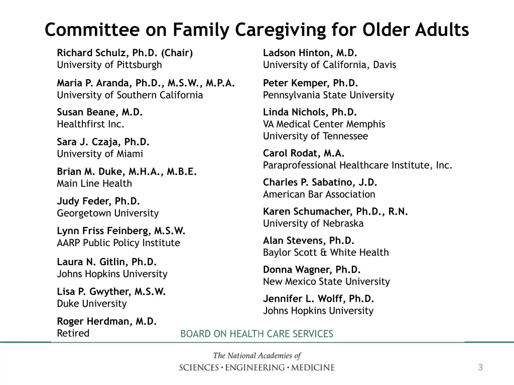 committee on family caregiving for older adults