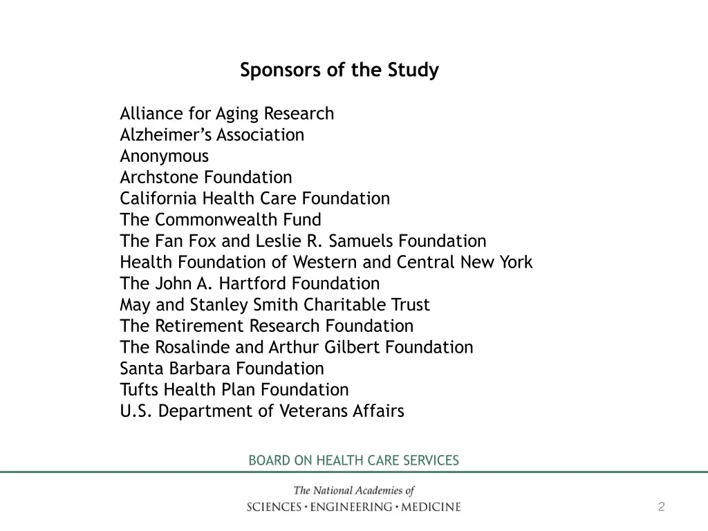 sponsors of the study